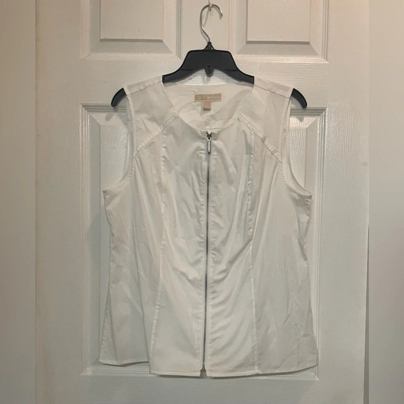 Michael Michael Kors White Zip Up Vest Office Size Large Lightweight NWT - Picture 1 of 12